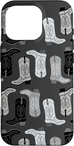 Vista 20 de Cowboy Boot Illustration Preppy Western in Black and White Case for iPhone 17