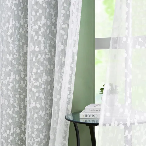 Vista 12 de Jubilantex Cortinas opacas completas + paneles de ventana transparentes con hojas, juego de tratamiento de ventana de doble capa estilo mezcla
