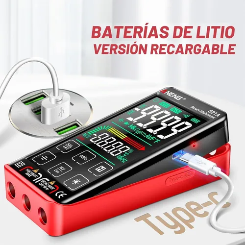 Vista 6 de ANENG Multímetro digital inteligente con pantalla táctil TRMS, rango automático, 9999 conteos, recargable, anti-quemadura, Ohm, Amperio, Voltímetro