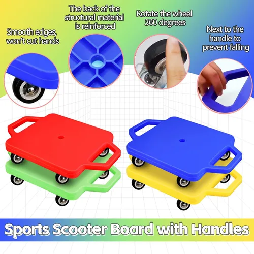 Vista 4 de 4 piezas de patinete deportivo con asas para niños, ruedas de plástico que no dañan el suelo, patineta, patineta, patineta, niño, niña, gimnasio