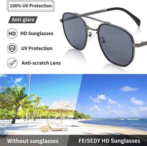 Vista 24 de FEISEDY Gafas de sol Aviador Hombres Mujeres 70s Gafas de sol Cuadrado Marco UV400 Protección B2953