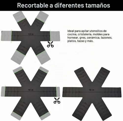 Vista 5 de Protectores de ollas y sartenes - Protectores de silicona para apilar 3 Negro