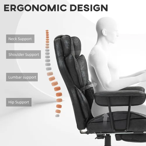Vista 5 de HOMCOM Silla de oficina ejecutiva de masaje con 6 puntos de vibración, silla de oficina grande y alta con calefacción de 400 libras con reposapiés