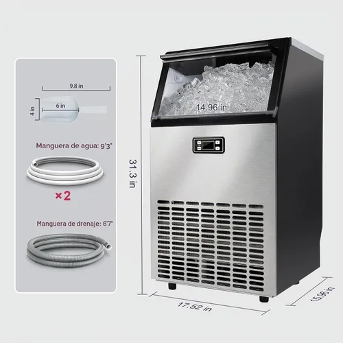 Vista 9 de ICYGLEE Máquina comercial para hacer hielo, máquina de hielo independiente Plateado