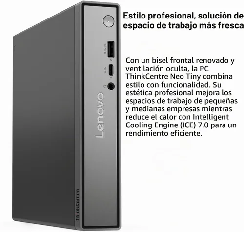 Vista 3 de Lenovo Mini PC ThinkCentre neo 50q Gen 5, Intel Core 5, 8 GB de RAM, SSD