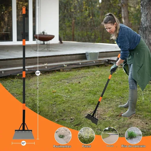 Vista 2 de Pala plana de jardín, herramientas de deshierbe resistentes, raspador de piso de metal de mango largo de 60 pulgadas, pala de limpieza