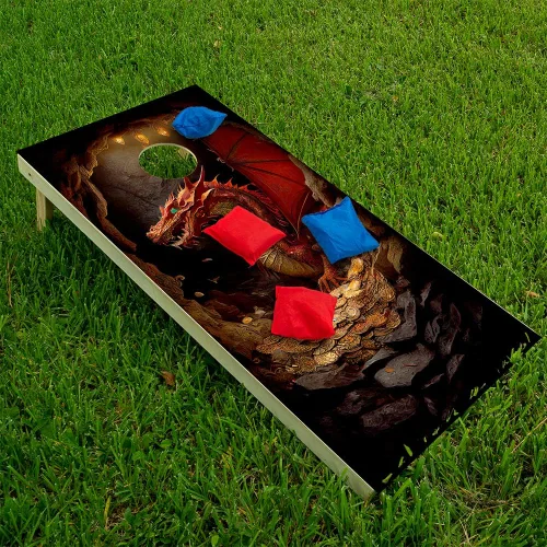 Vista 4 de Juego de 2 fundas de vinilo profesionales para tablero de Cornhole - Calcomanías de Cornhole de dragones de fantasía feroces para cubiertas
