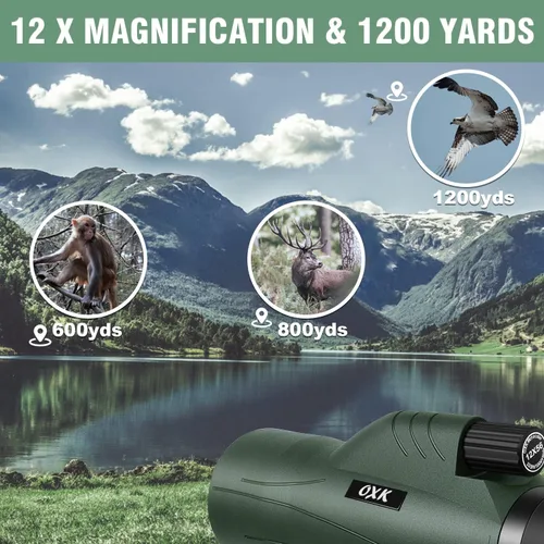 Vista 5 de Telescopio monocular de alta potencia 12x56 para adultos con bolsa de Verde