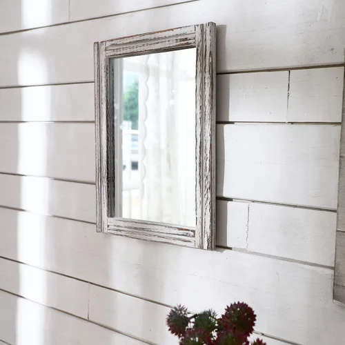 Vista 5 de AAZZKANG Espejo de pared rústico con marco de madera rectangular para colgar en casa de campo o baño, sala de estar o dormitorio decoración
