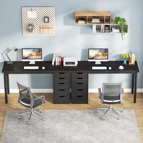 Vista 6 de Tribesigns Escritorio para computadora con 5 cajones, escritorio de oficina en casa de 47 pulgadas, color marrón rústico, con almacenamiento Negro