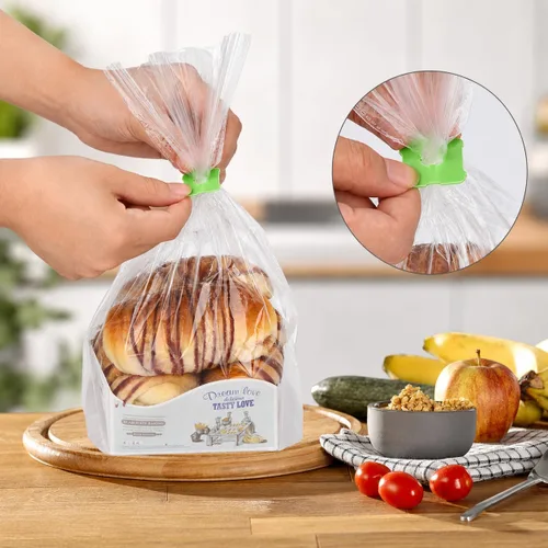 Vista 3 de 100 clips reutilizables de plástico verde para mantener tus alimentos frescos, clips de bolsa de almacenamiento de alimentos de 7/8 x 1 pulgada