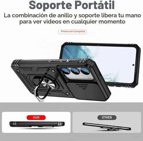 Vista 7 de Funda para Samsung Galaxy S23, con cubierta deslizante para cámara, protector de pantalla HD, soporte de anillo giratorio de 360°, protección