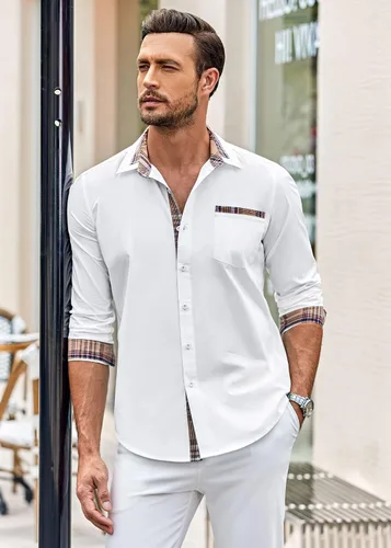Vista 3 de COOFANDY Men's Long Sleeve Dress Shirt Plaid Collar Casual Button Down Shirts