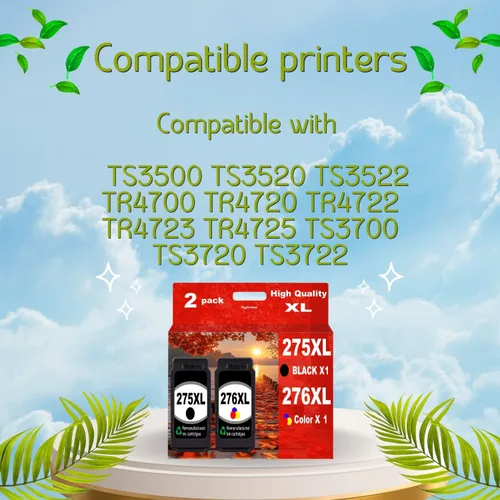 Vista 2 de 275XL 276XL - Repuesto para cartuchos de tinta Canon 275 y 276, paquete combinado PG275XL CL276XL para PIXMA TR4720 TS3522 TS3500 TR4700 TR4722