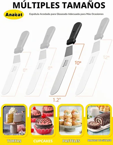 Vista 6 de Anaeat Espátula de glaseado, espátula profesional para tartas angulada y desplazada con hoja de acero inoxidable de 10 pulgadas - Cuchillo de Hoja