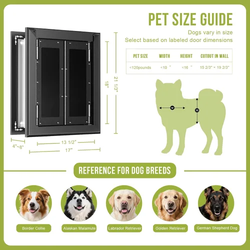 Vista 6 de Puerta para perro para pared, puerta grande resistente para perros con marco de aluminio y túnel telescópico, estilo francés con solapas magnéticas