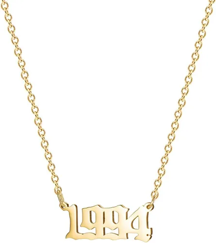 Vista 21 de Collar de acero inoxidable chapado en oro de 18 quilates, con número de cumpleaños, aniversario, joyería memorable para mujer
