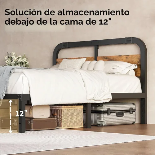 Vista 3 de ZIYOO Base de cama Queen de 14 pulgadas con cabecero, marco de cama de plataforma resistente, no necesita somier, sin ruido, espacio