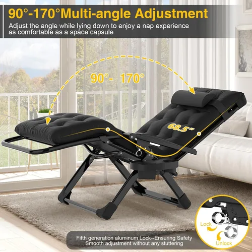 Vista 4 de Suteck Silla de gravedad cero, silla reclinable de camping con almohadilla negro (Ink-black)