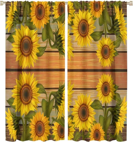 Vista 24 de Cortinas opacas de girasol, diseño natural, de granja, floral, con bolsillo para barra, para ventana, para dormitorio, sala de estar, 42 x 45