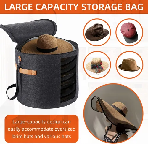 Vista 5 de Caja grande para sombreros de 19 pulgadas, cajas de almacenamiento para sombreros para mujeres, grandes y redondas para hombres, cajas plegables