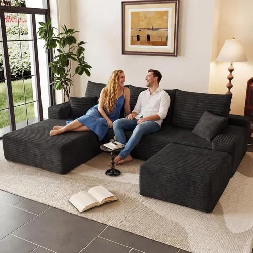 Vista 87 de Lakifun Sofá en Forma de L de 107" con Otomana, Seccional Modular Moderno Sofá Cómodo en Forma de U Nube, Asiento Profundo, Chaise Longue Cama