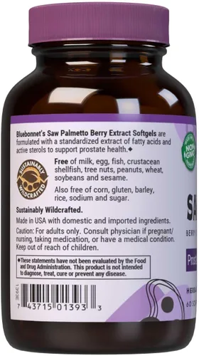 Vista 3 de BLUEBONNET Nutrición Extracto de bayas de palma enana americana extra fuerte estándar Prostate Health; Non-GMO, Gluten-Free, Soy-Free