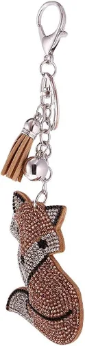 Vista 3 de Llavero con colgante de diamantes de imitación con diseño de animales y ojos llavero llavero bonito bolso de regalo Champagne Fox