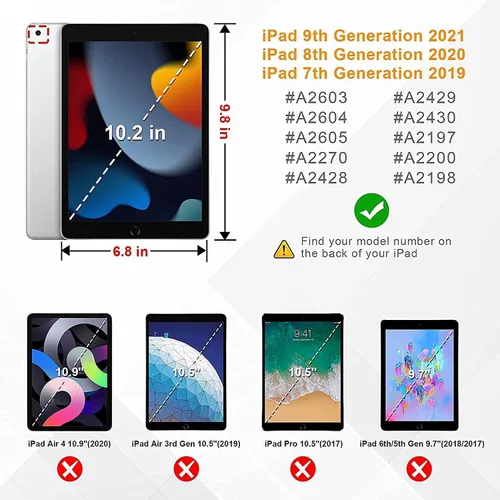 Vista 2 de BMOUO Funda para iPad de 9ª/8ª/7ª generación -10.2 pulgadas 2021/2020/2019 con protector de pantalla, soporte giratorio de 360º correa de mano