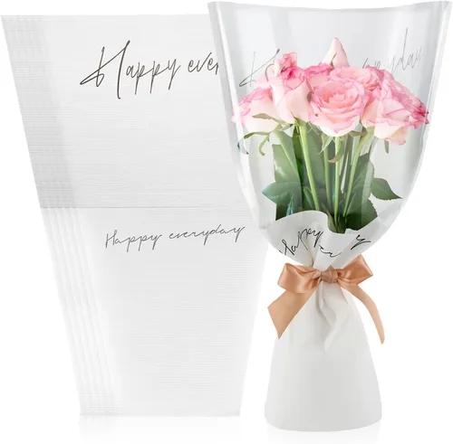 Vista 8 de Harloon 100 bolsas de flores para ramos de flores, papel de regalo de flores transparentes, fundas de 11 x 5.1 x 17.3 pulgadas, múltiples Café