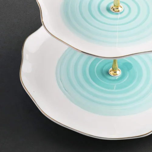 Vista 7 de SWEEJAR Juegos de té de porcelana y soporte de cerámica para tartas de 3 niveles SWEEJAR
