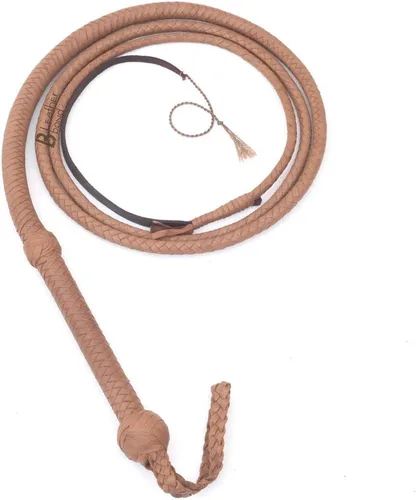 Vista 6 de Natural Tan Brown Leather Bullwhip Real Cowhide Leather Bull Whip for Sound Practice, Horse Handling & Costume Use