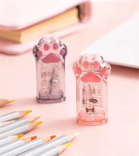 Vista 5 de Lindo sacapuntas de pata de gato rosa Kawaii suministros escolares premio estudiante regalo para niños, lindo sacapuntas