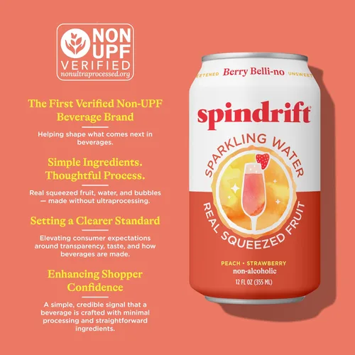 Vista 6 de Spindrift Agua con gas, sabor a bayas Belli, hecha con fruta exprimida real, latas de 12 onzas líquidas, paquete de 24 (solo 13 calorías por lata)