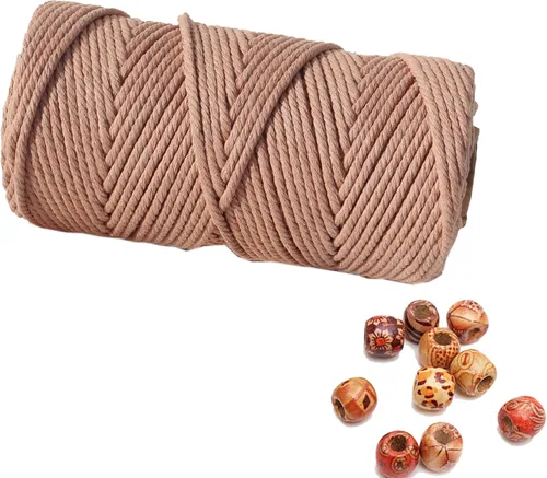 Vista 20 de Cordón de macramé beige de 0.078 pulgadas x 220 yardas, cuerda de algodón torcido de 4 hebras natural para colgar en la pared, manualidades, cordel