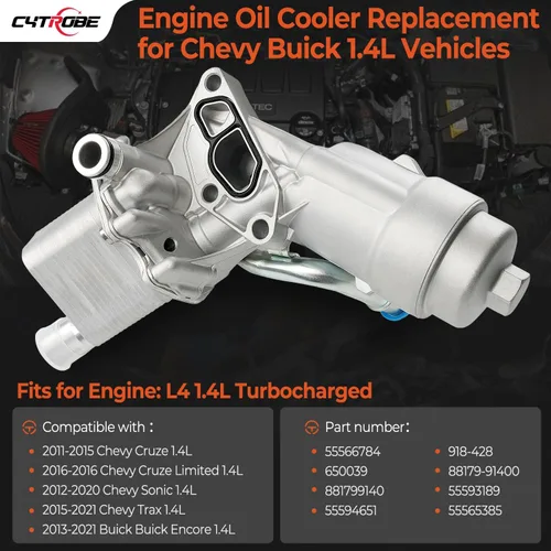 Vista 3 de Conjunto adaptador de carcasa del filtro del enfriador de aceite del motor con junta, inserto de filtro, tapa de aluminio compatible con Turbo 1.4L