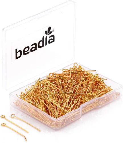 Vista 5 de BEADIA Alfileres de ojo abierto para la cabeza de oro para la fabricación de joyas de bricolaje 0.787 in 500pcs Dorado