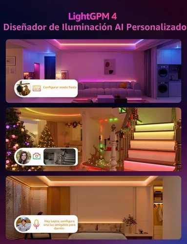 Vista 2 de Lepro S2 AI Smart LED tira enciende 16.4FT RGB+CCT WiFi Bluetooth para el sitio 2700K-5700K tunable white,AI lighting designer,Rainbow chasing