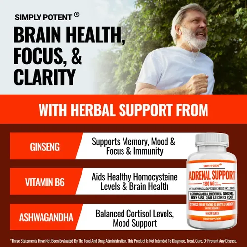 Vista 5 de Simply Potent Soporte suprarrenal y administrador de cortisol - 90 cápsulas, suplemento de salud suprarrenal con Ashwagandha, raíz de regaliz