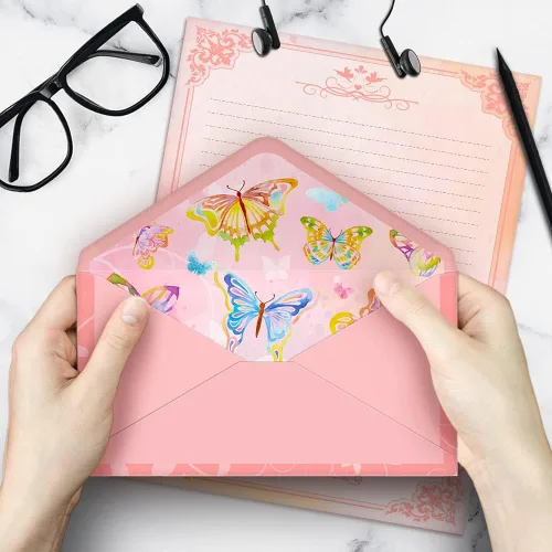 Vista 6 de Anzon Mories Juego de papelería de 72 piezas (48 hojas de papel y 24 sobres) de 8.5 x 11 pulgadas, letras gruesas de acuarela rosa para niñas, papel