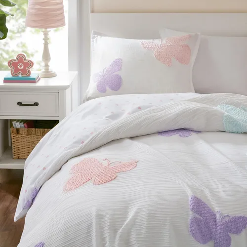 Vista 13 de Intelligent Design Kids Cosmos Juego de Edredón Tamaño Twin – Chenilla Tufted con Estrella Azul y Luna, Ropa de Cama Reversible de 2 Piezas