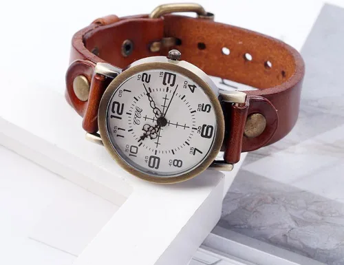 Vista 2 de MINILUJIA Relojes hechos a mano para mujer, vintage, punk, hip-hop, gótico, de cuero suave, brazalete de moda, reloj de pulsera para señora, esfera