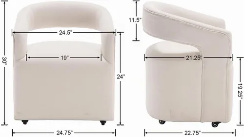 Vista 2 de DUOMAY Silla de comedor tapizada moderna con ruedas giratorias, juego de 1, silla auxiliar con respaldo de barril de lino, silla de tocador