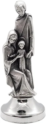 Vista 6 de VILLAGE GIFT IMPORTERS Mini estatua de santo Figuras clásicas cristianas y católicas Metal plateado Parte inferior adhesiva Decoración