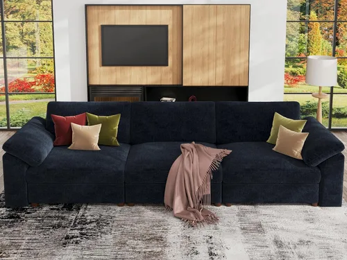 Vista 120 de EASE MOOSE Sofá modular verde seccional de gran tamaño en forma de L Pana verde