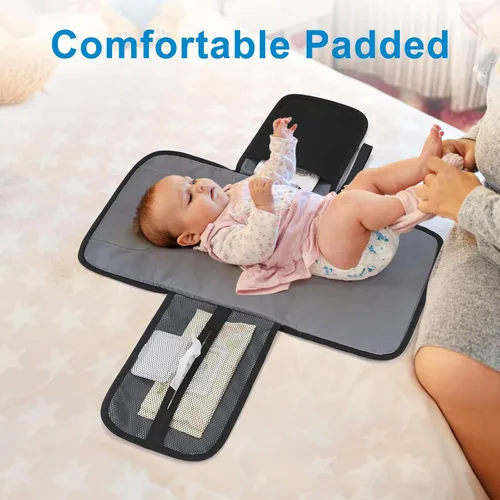 Vista 3 de Accmor Cambiador de pañales portátil, cambiador de bebé impermeable, cambiador de pañales para bebés, para viajes, negro