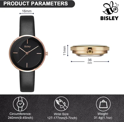 Vista 3 de Bisley Reloj de cuero para mujer, reloj analógico impermeable simple