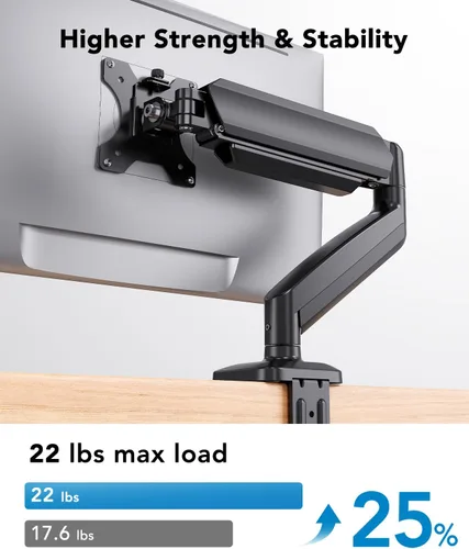 Vista 3 de HUANUO - Soporte de monitor individual, brazo de monitor ajustable para pantallas de 13–34 pulgadas hasta 22 libras, abrazadera en C y base de ojal