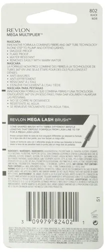 Vista 3 de Revlon Mega Multiplier Mascara, Negro, 0.28 onzas líquidas