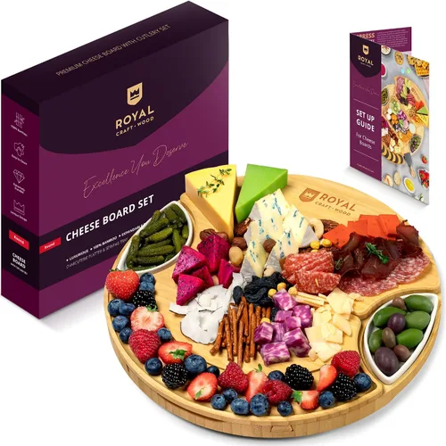 Vista 17 de ROYAL CRAFT WOOD Tabla grande de quesos y charcutería – Tabla grande de queso de bambú – Bandeja para servir – Regalos de inauguración de la casa